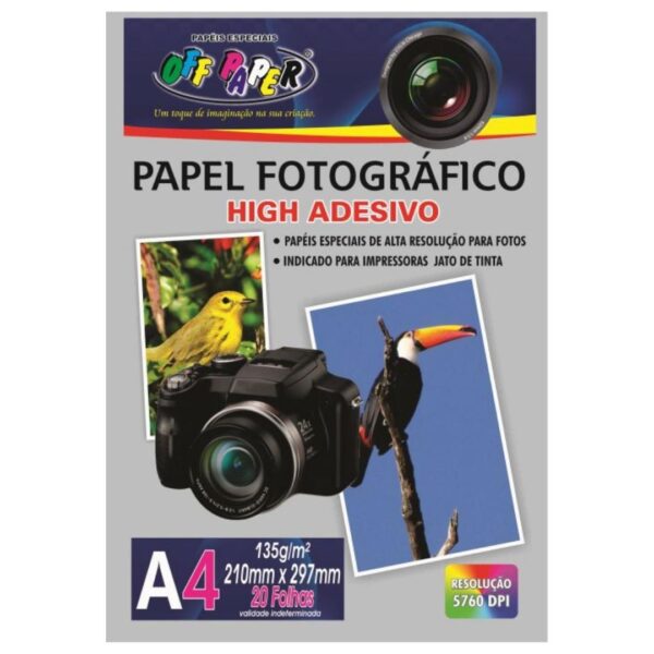 Papel Fotográfico A4 135G Adesivo Glossy com 20 folhas Off Paper