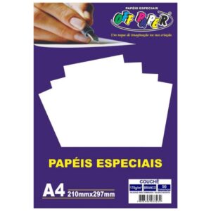 Papel Couche Branco 170g A4 50 Folhas Off Paper, Ideal Para Uso Em Convites, Certificados, Apresentações, Garante Ótima Qualidade Para Uso Em Impressoras De Jato De Tinta e impressoras laser.