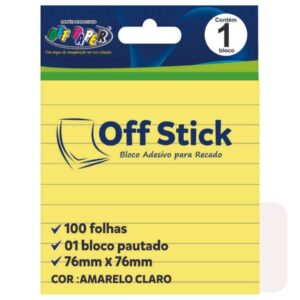 Off Stick Bloco Adesivo Pautado 100 folhas 76mmx76mm cola duradoura post it