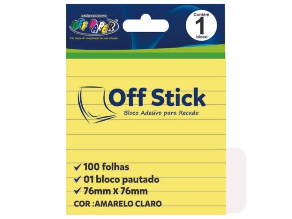 Off Stick Bloco Adesivo Pautado 100 folhas 76mmx76mm cola duradoura post it