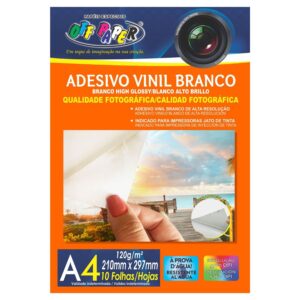 Adesivo Vinil A4 Branco 120G Resistente A Água 10fls Off Paper